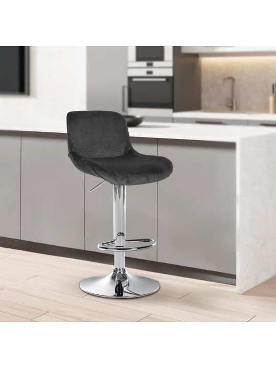 Barová stolička Solon chrómový zamat, čierna