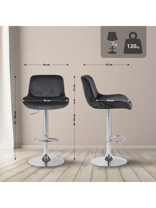 Barová stolička Solon chrómový zamat, čierna