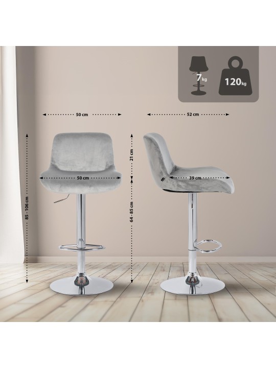 Barová stolička Solon chrómový zamat, sivá