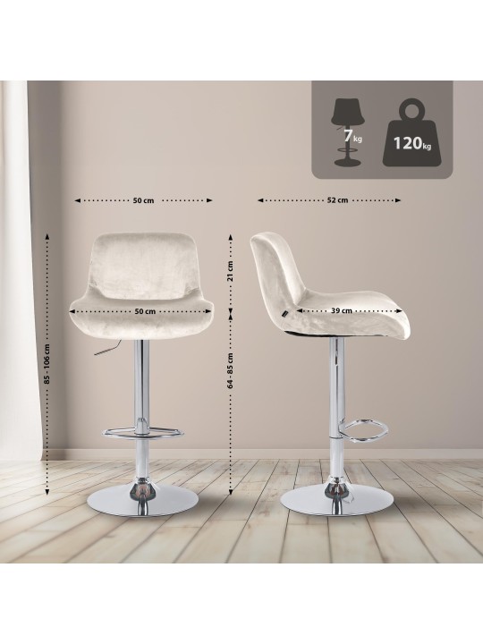 Barová stolička Solon chrómový zamat, krémová