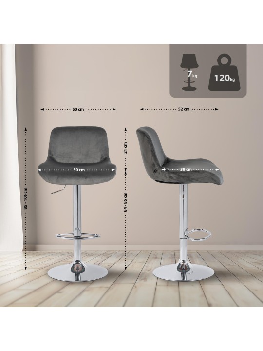 Barová stolička Solon chrómový zamat, tmavosivá