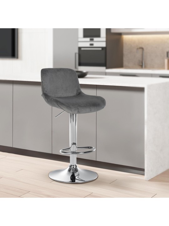 Barová stolička Solon chrómový zamat, tmavosivá