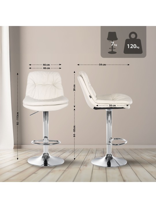 Barová stolička Laurel umelá koža chróm, biela