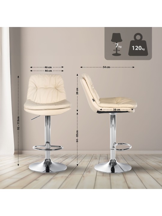 Barová stolička Laurel umelá koža chróm, krémová