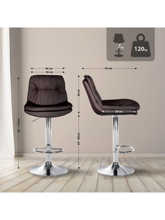 Barová stolička Laurel umelá koža chróm, hnedá