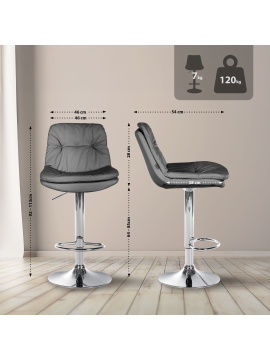 Barová stolička Laurel umelá koža chróm, sivá