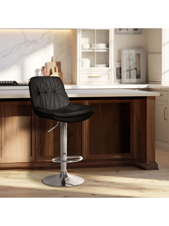 Barová stolička Laurel umelá koža chróm, čierna