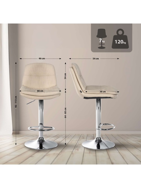 Barová stolička Laurel látka chróm, krémová
