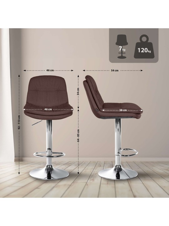 Barová stolička Laurel látka chróm, hnedá
