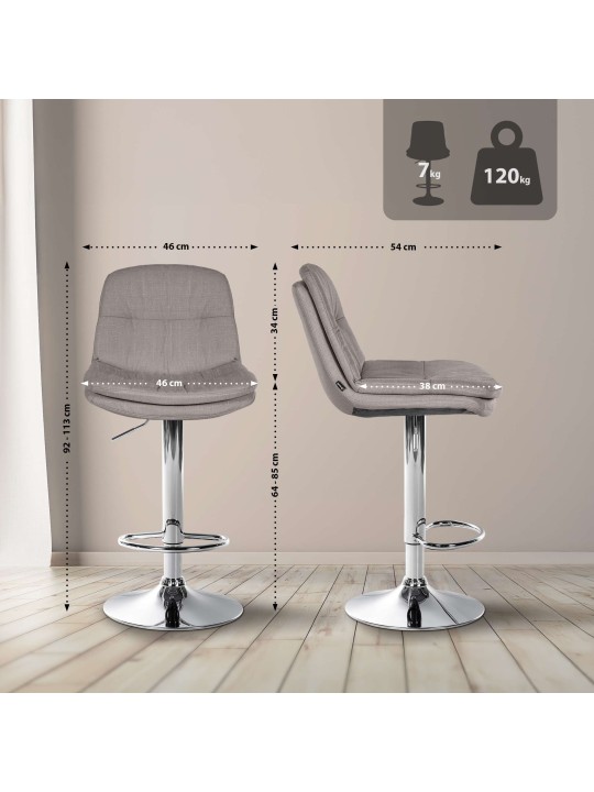 Barová stolička Laurel látka chróm, sivá