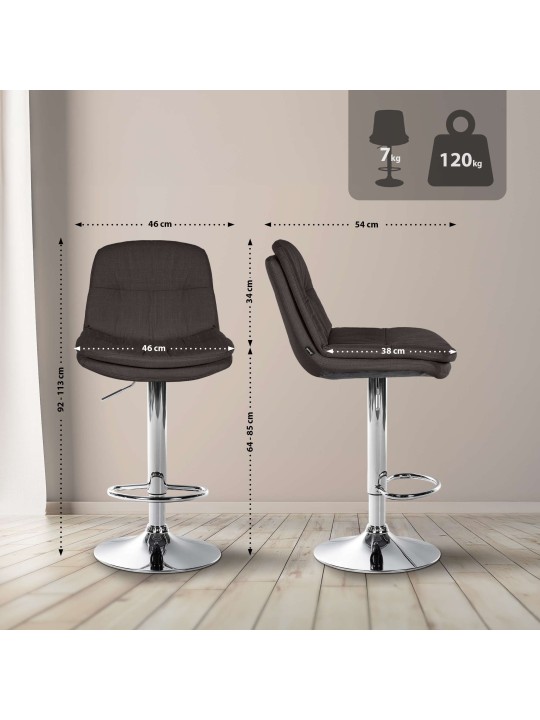 Barová stolička Laurel látka chróm, tmavosivá