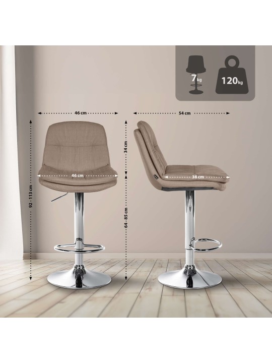 Barová stolička Laurel látka chróm, šedohnedá
