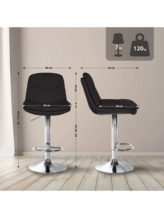 Barová stolička Laurel látka chróm, čierna