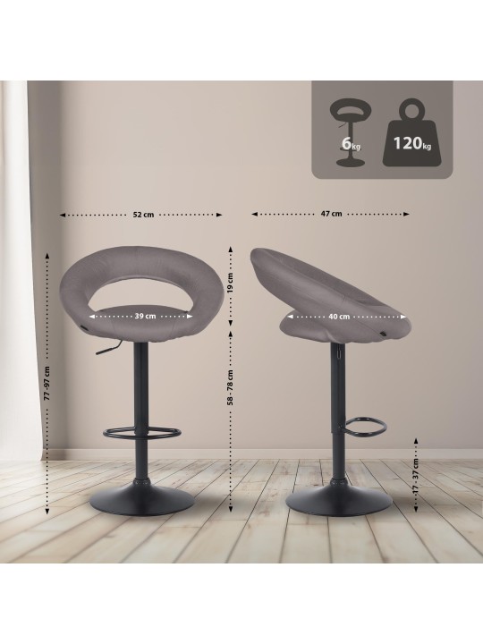 Sada 2 barových stoličiek látka Olinda, sivá