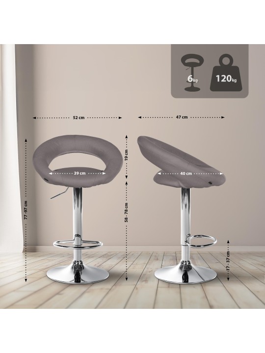 Sada 2 barových stoličiek Olinda látka chróm, sivá