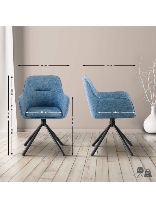 Sada 2 stoličiek látka Tipton, modrá