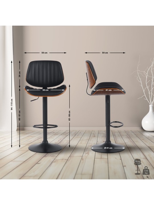 Sada 2 barových stoličiek Clawson z umelej kože, orech/čierna