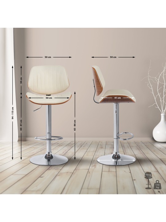 Sada 2 barových stoličiek Clawson z umelej kože chróm, orech/krémová