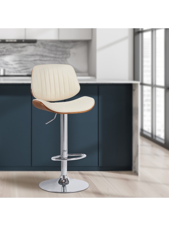 Sada 2 barových stoličiek Clawson z umelej kože chróm, orech/krémová