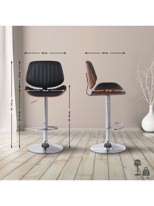 Sada 2 barových stoličiek Clawson z umelej kože chróm, orech/čierna