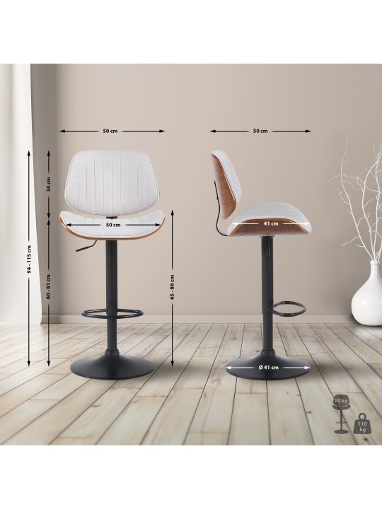 Sada 2 barových stoličiek Clawson látka, orech/krémová