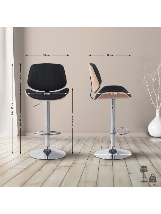 Sada 2 barových stoličiek Clawson látka chróm, prírodná/čierna