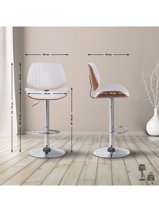 Sada 2 barových stoličiek Clawson látka chróm, orech/krémová
