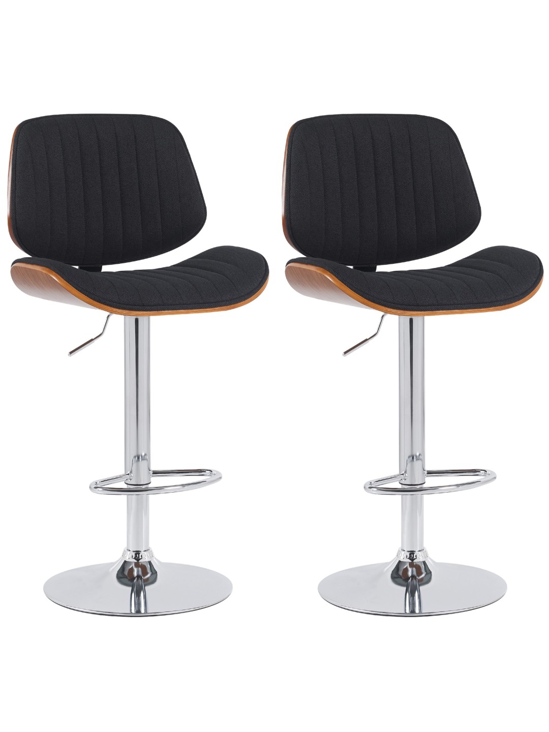 Sada 2 barových stoličiek Clawson látka chróm, orech/čierna