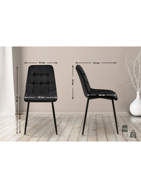 Sada 2 jedálenských stoličiek Gifford velvet, čierna