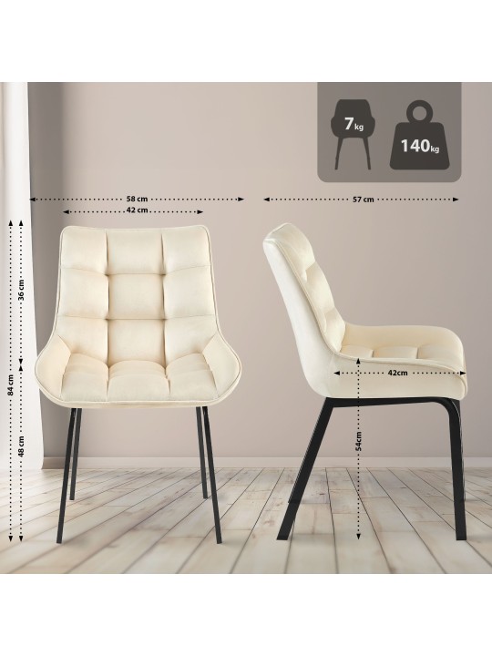 Sada 2 stoličiek Saranda velvet, krémová