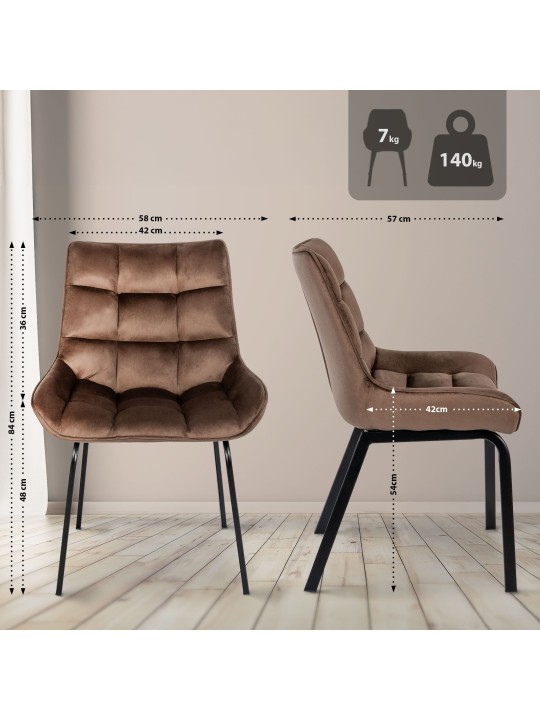 Sada 2 stoličiek Saranda velvet, hnedá