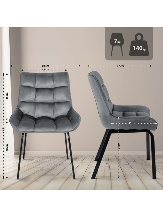 Sada 2 stoličiek Saranda velvet, tmavosivá