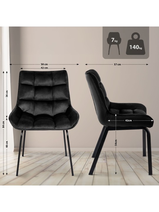 Sada 2 stoličiek Saranda velvet, čierna