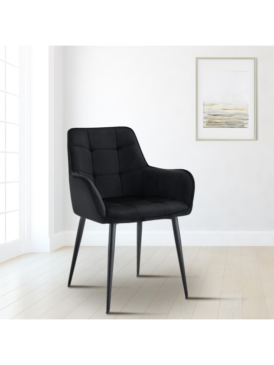 Sada 2 zamatových jedálenských stoličiek Ferndale, čierna