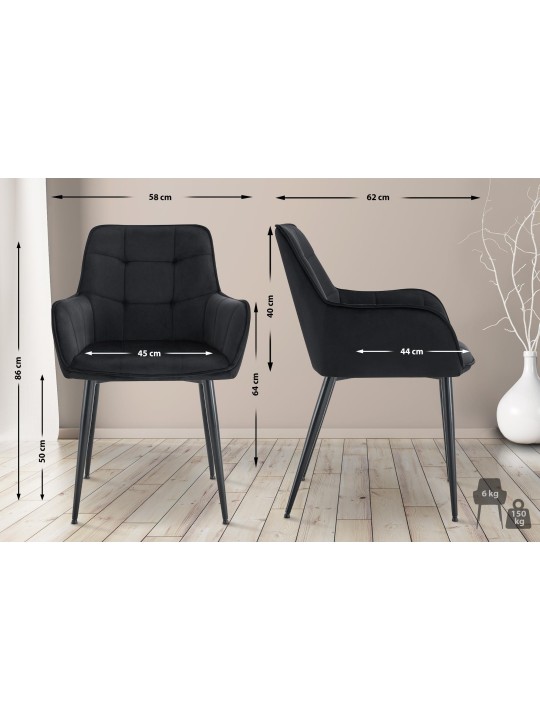 Sada 2 zamatových jedálenských stoličiek Ferndale, čierna