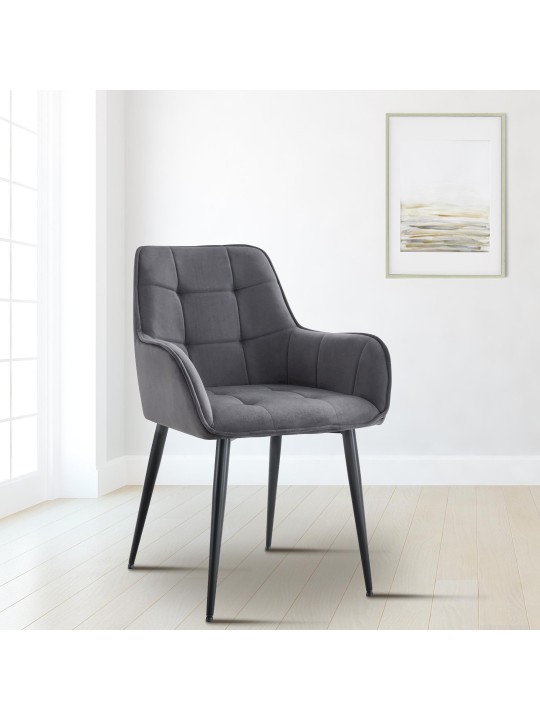 Sada 2 zamatových jedálenských stoličiek Ferndale, tmavosivá