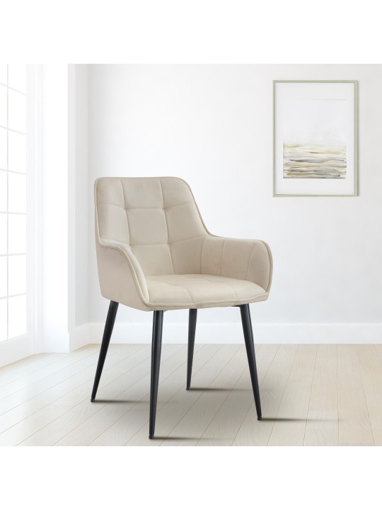 Sada 2 zamatových jedálenských stoličiek Ferndale, krémová