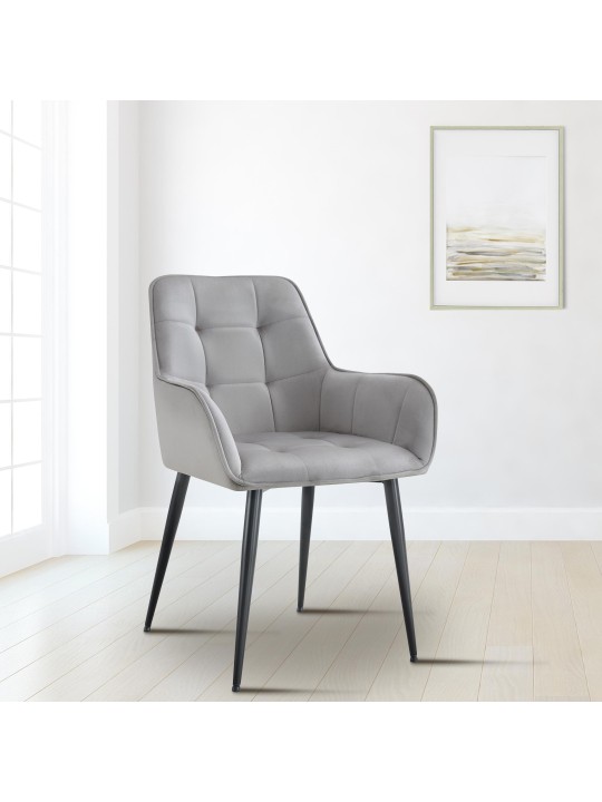 Sada 2 zamatových jedálenských stoličiek Ferndale, svetlosivá