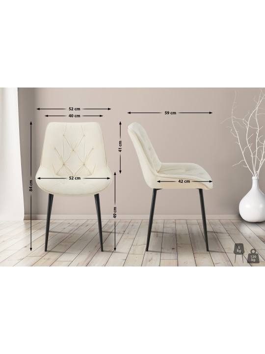 Sada 2 jedálenských stoličiek Wallace velvet, krémová