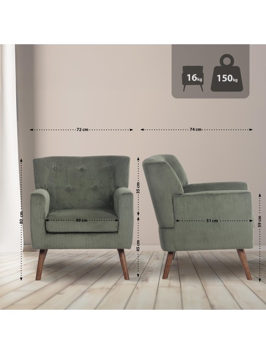 Kreslo Kioni Cord, zelená