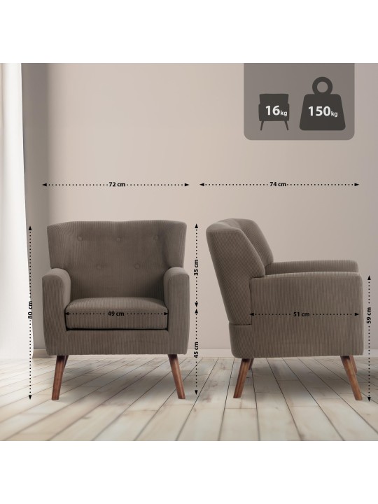 Kreslo Kioni Cord, tmavohnedá