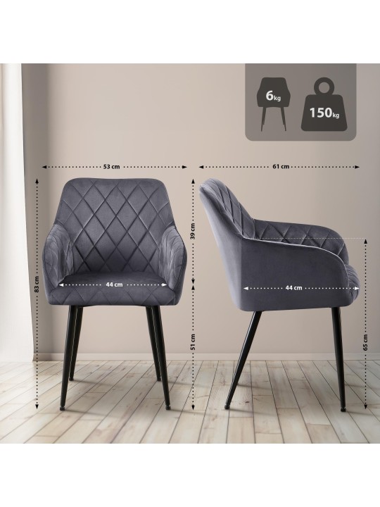 Stolička do jedálne Monett velvet B, tmavosivá