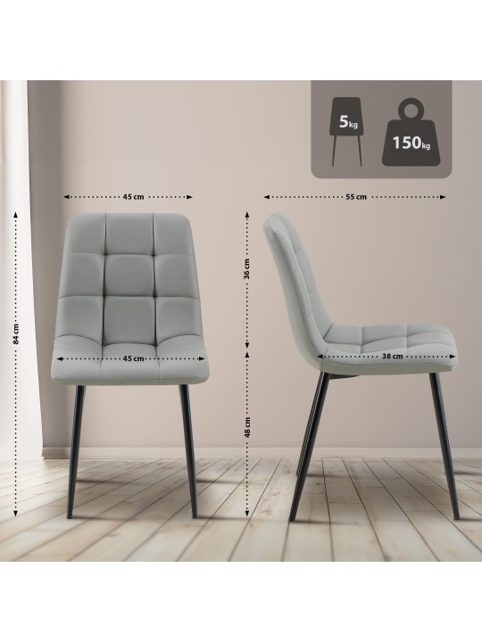 Jedálenská stolička Antibes z umelej kože, svetlosivá