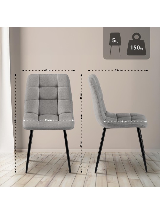 Sada 4 jedálenských stoličiek látka Antibes, svetlosivá