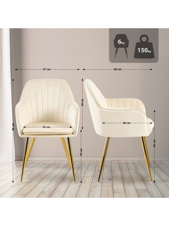 Jedálenská stolička Cheryl velvet gold, krémová