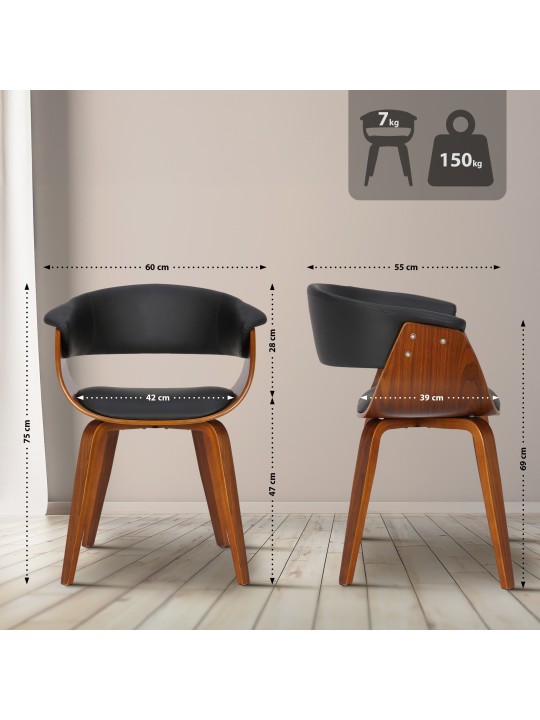 Stolička Bruce imitácia kože orech, čierna