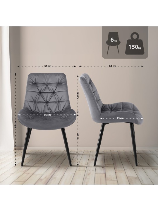 Zamatová jedálenská stolička Rossford, tmavosivá