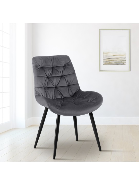 Zamatová jedálenská stolička Rossford, tmavosivá