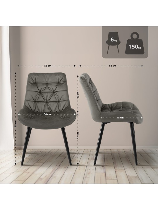Zamatová jedálenská stolička Rossford, antracitová
