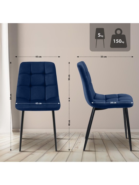 Sada 4 jedálenských stoličiek Tilde velvet, modrá